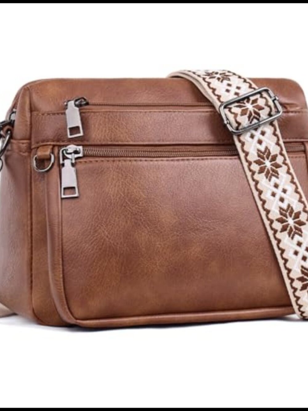 Vegan Leather Crossbody Bag Multi-Pocket Purse Adjustable Wide Strap
